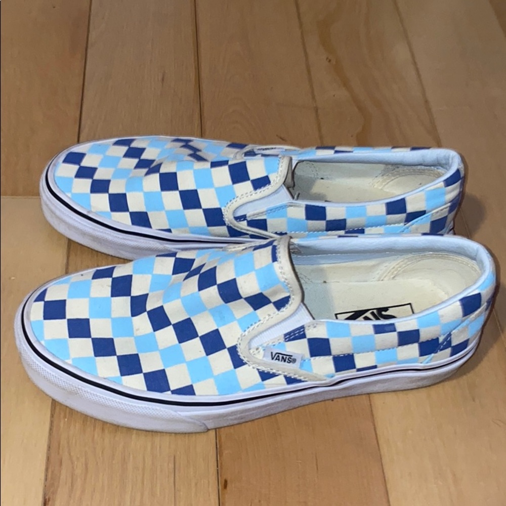 Blue Checkered Slip On Vans